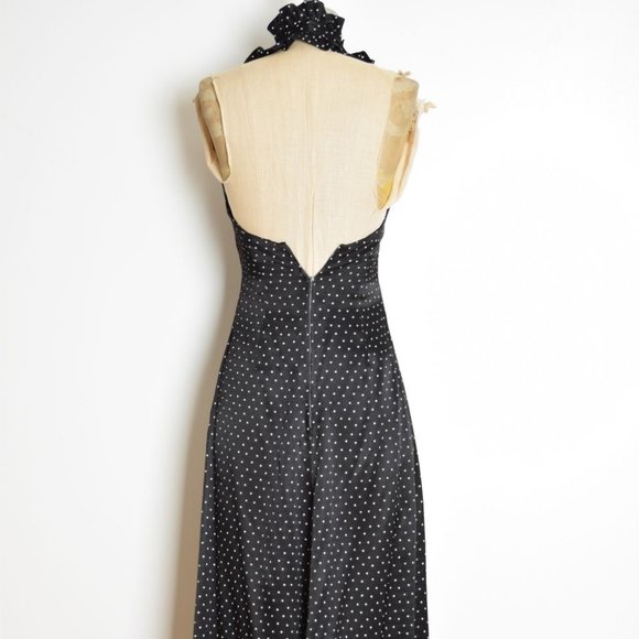 vintage 70s dress black satin STAR print ruffle long maxi prom party disco XS S - Picture 8 of 9